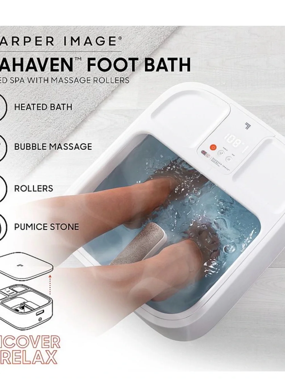 Sharper Image White SpaHaven Foot Bath with Massage Rollers